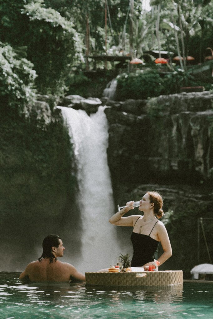 breakfast with tegenungan waterfall view